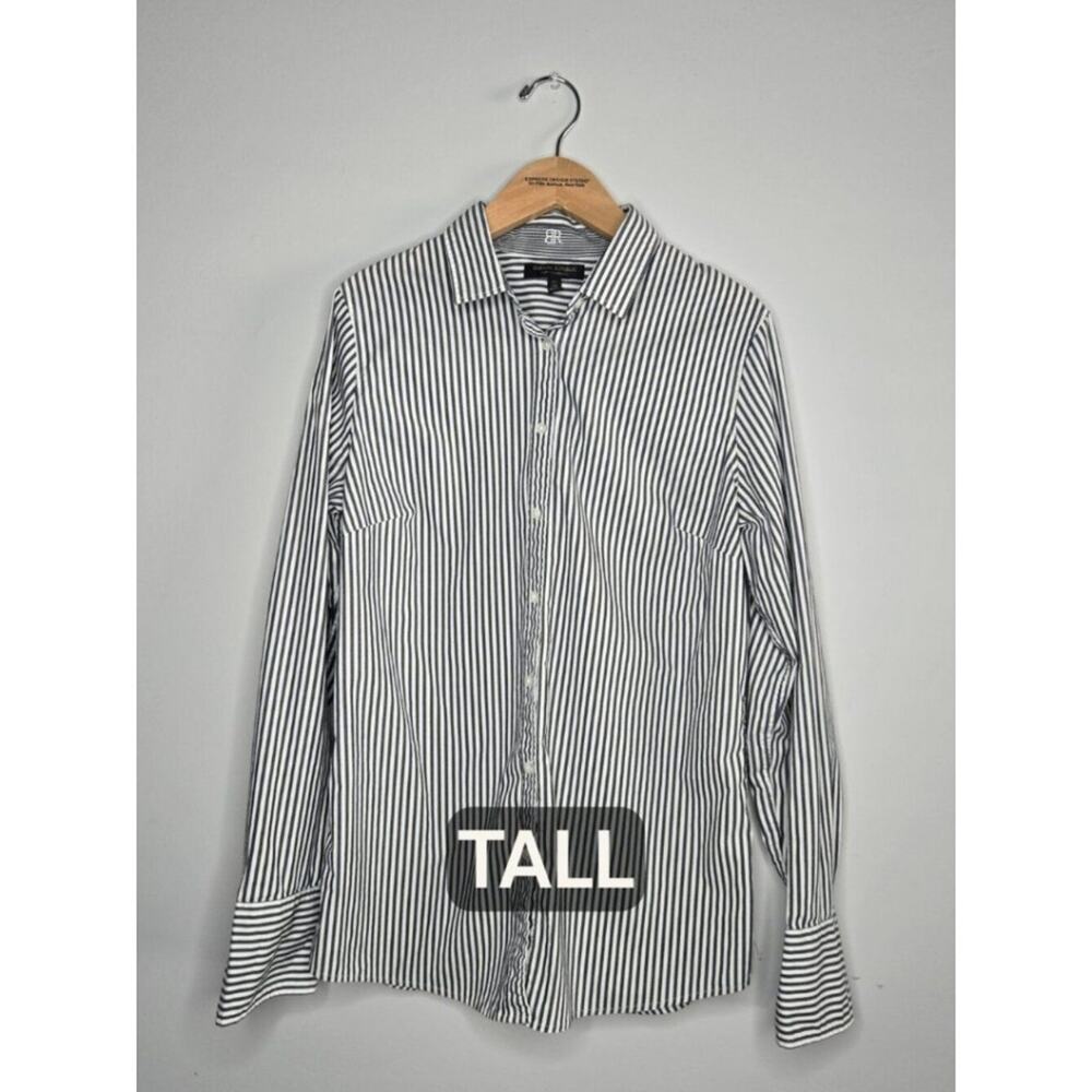 Banana Republic Riley Tailored Fit Grey Stripe Button Down Shirt Tall 10